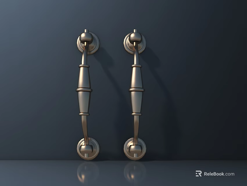 Elegant Golden Metal Door Handles on Dark Background With Classic Detailed Design 3d model 