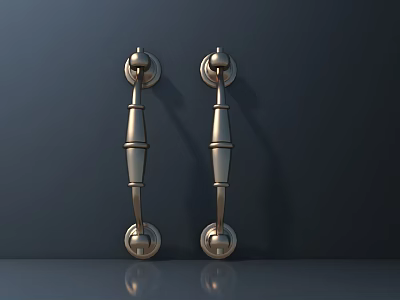 Elegant Golden Metal Door Handles on Dark Background With Classic Detailed Design 3d model