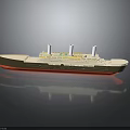 Three Funnel Cruise Ship With Green Hull Red Bottom And Upper Deck