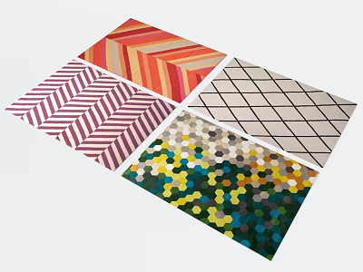 Various Patterned Square Rugs With Geometric Striped And Colorful Hexagonal Designs 3d model