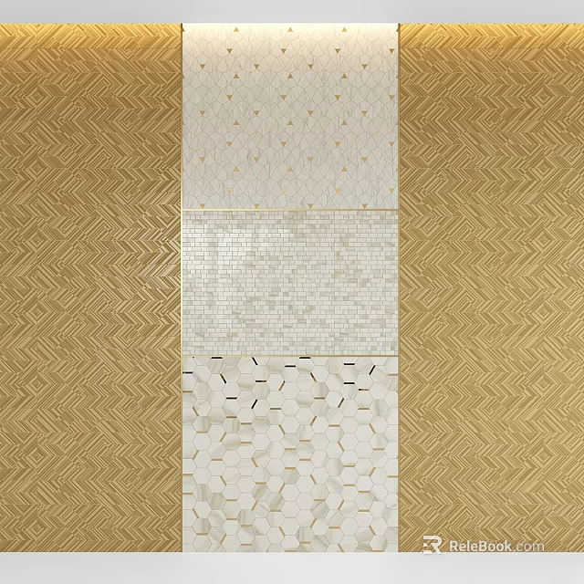 Elegant Gold And White Wall Components With Geometric Patterns And Textures 3d model 