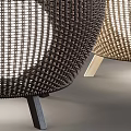 Woven Outdoor Lights with Black Beige Open Weave Round Light Panels and Metal Stands