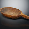 Vintage Handcrafted Wooden Scoop Bowl Featuring Textured Surface And Long Handle