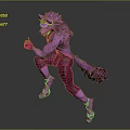 Purple Horned Anthropomorphic Wolf Creature In Tight Outfit Running Dynamic Pose