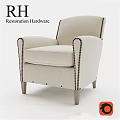 Upholstered Beige Accent Chair With Brown Nailhead Trim And Wooden Legs