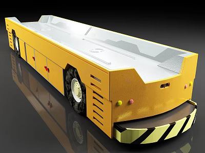 Yellow Industrial Transport Vehicle With White Top Black Tires And Warning Stripes 3d model