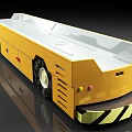 Yellow Industrial Transport Vehicle With White Top Black Tires And Warning Stripes