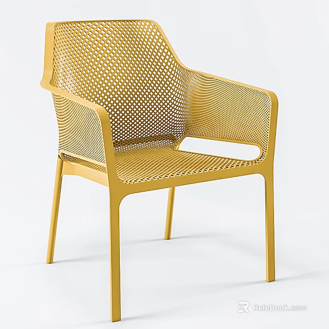 Modern Yellow Armchair With Perforated Mesh Design And Sleek Structure 3d model 