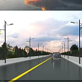 Elegant Lantern Shaped Outdoor Lights On Street Lamps Illuminating Evening Road With Vehicle