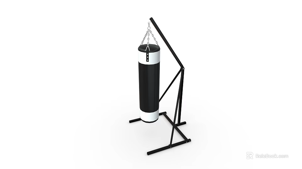 Free Standing Black And White Punching Bag With Stable Metal Stand For Home Use 3d model 