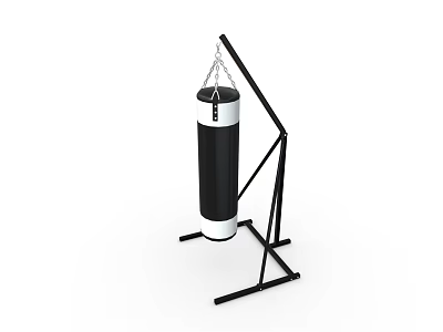 Free Standing Black And White Punching Bag With Stable Metal Stand For Home Use 3d model