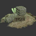 Modern Farm Storage Setup With Hay Bales Bundled Packages Wooden Crate And Broom