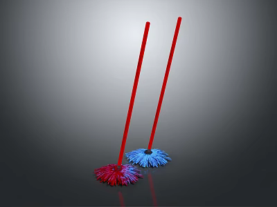 Practical Red And Blue Long Handle Round Head Mops For Household Daily Cleaning Supplies 3d model