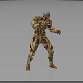 Muscular Humanoid Character 3D Model With Red Patterns And White Hair In Battle Stance