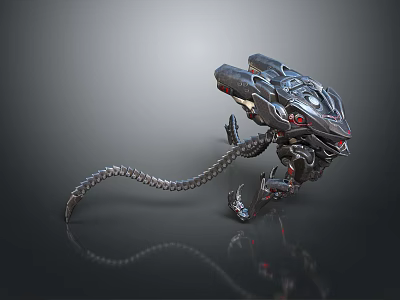 Mechanical Sci Fi Game Movie Character With Metallic Complex Structure And Long Tail Design 3d model