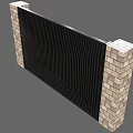 Modern Gate Design With Black Vertical Slats And Brick Walls 3d model