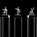 White Human Figure Decorative Sculpture Set on Black Pedestals for Home