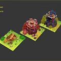 Isometric 3D Low Poly Structure Models With Green Grass And Trees Elements 3d model