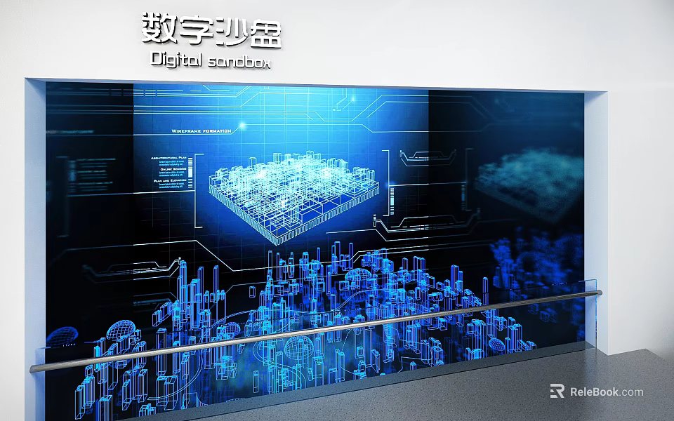 Digital Twin 3D Cityscape Model on Blue Technological Interface with Data Visualization 3d model 