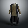 Men's Patterned Long Sleeve Shirt With Black Long Vest And Trousers