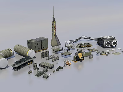 Various Industrial Equipment Components Featuring Mechanical Parts And Heavy Duty Machinery Assemblies 3d model