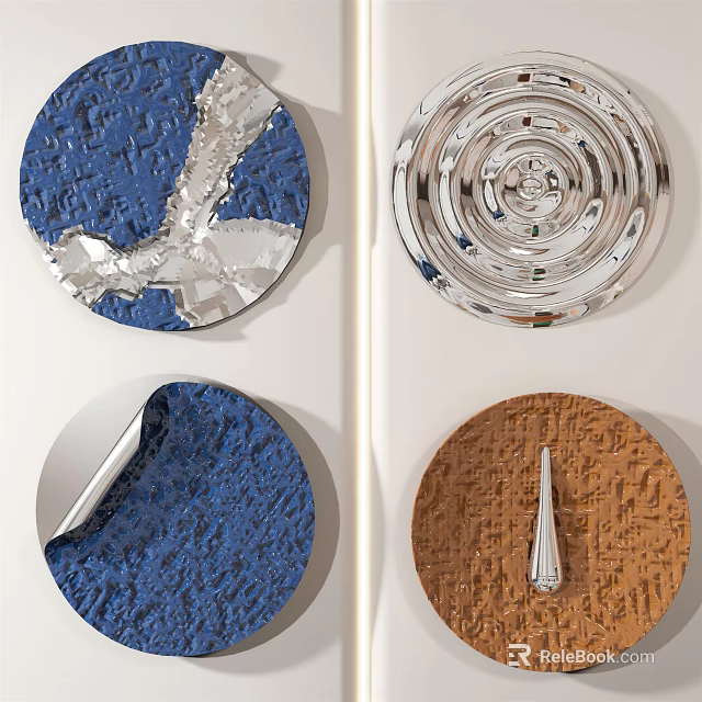Round Wall Decor With Blue Silver Brown Textured Metallic Circular Patterns 3d model