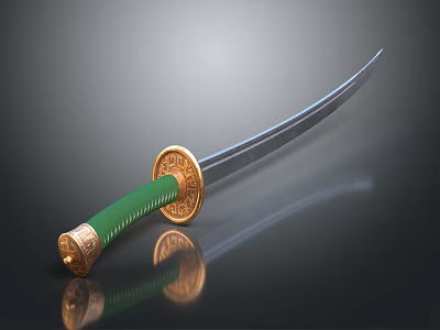 Traditional Samurai Sword With Green Handle And Golden Accents Curved Blade Design 3d model