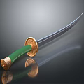 Traditional Samurai Sword With Green Handle And Golden Accents Curved Blade Design