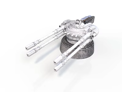 3D Rendered Industrial Mechanical Component With Multiple Cannon-like Arms And Round Metal Base 3d model