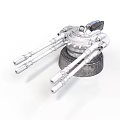 3D Rendered Industrial Mechanical Component With Multiple Cannon-like Arms And Round Metal Base