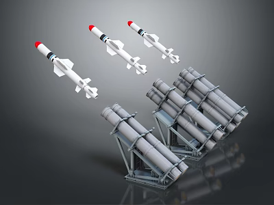 Multiple Modern Military Missiles Mounted on Launchers Defense Weapon System 3d model