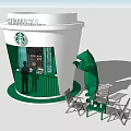 Starbucks Coffee Shop With Coffee Cup Shaped Building Green Bear Sculpture And Outdoor Seating