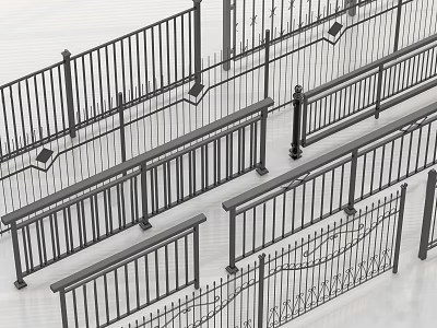 Various Metal Fences With Decorative Railings And Stylish Design Elements 3d model