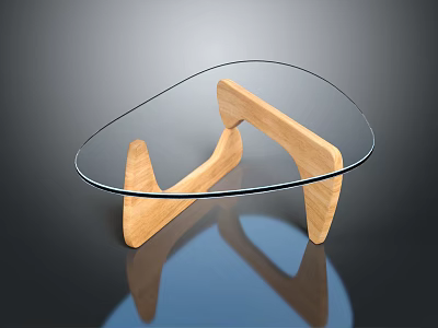 Modern Glass Top Coffee Table With Wooden Frame And Unique Curved Design 3d model