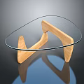 Modern Glass Top Coffee Table With Wooden Frame And Unique Curved Design