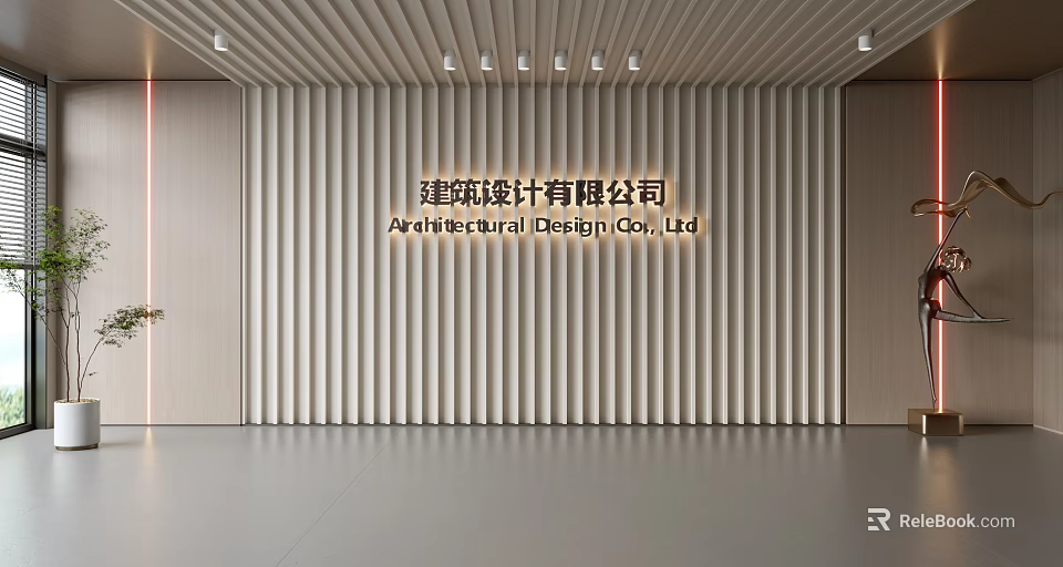 Minimalist Modern Architectural Interior Design With Vertical Slat Feature Wall 3d model 