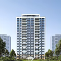 Modern High Rise Residential Building Exterior With Green Trees And Multiple Windows