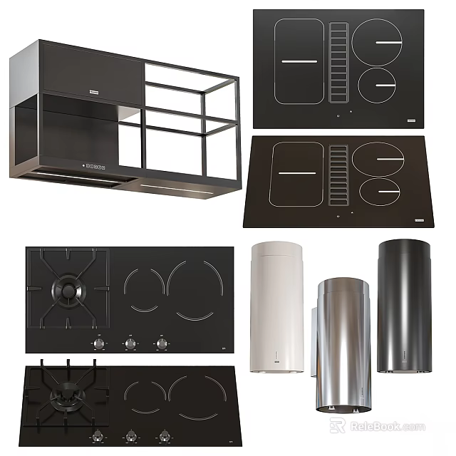 Various Types Of Kitchen Cookware Including Range Hoods Stovetops And Vents 3d model 