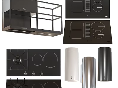 Various Types Of Kitchen Cookware Including Range Hoods Stovetops And Vents 3d model
