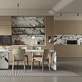 Modern Restaurant Interior With Open Design Marble Island Cabinets And Dining Chairs