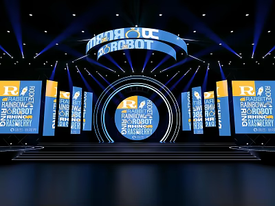 China Robot Event Stage With Blue Lights And Multiple Screens 3d model