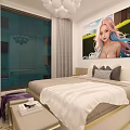 Modern Apartment Bedroom Interior Design With White Bedding Large Window Curtains And Wall Painting