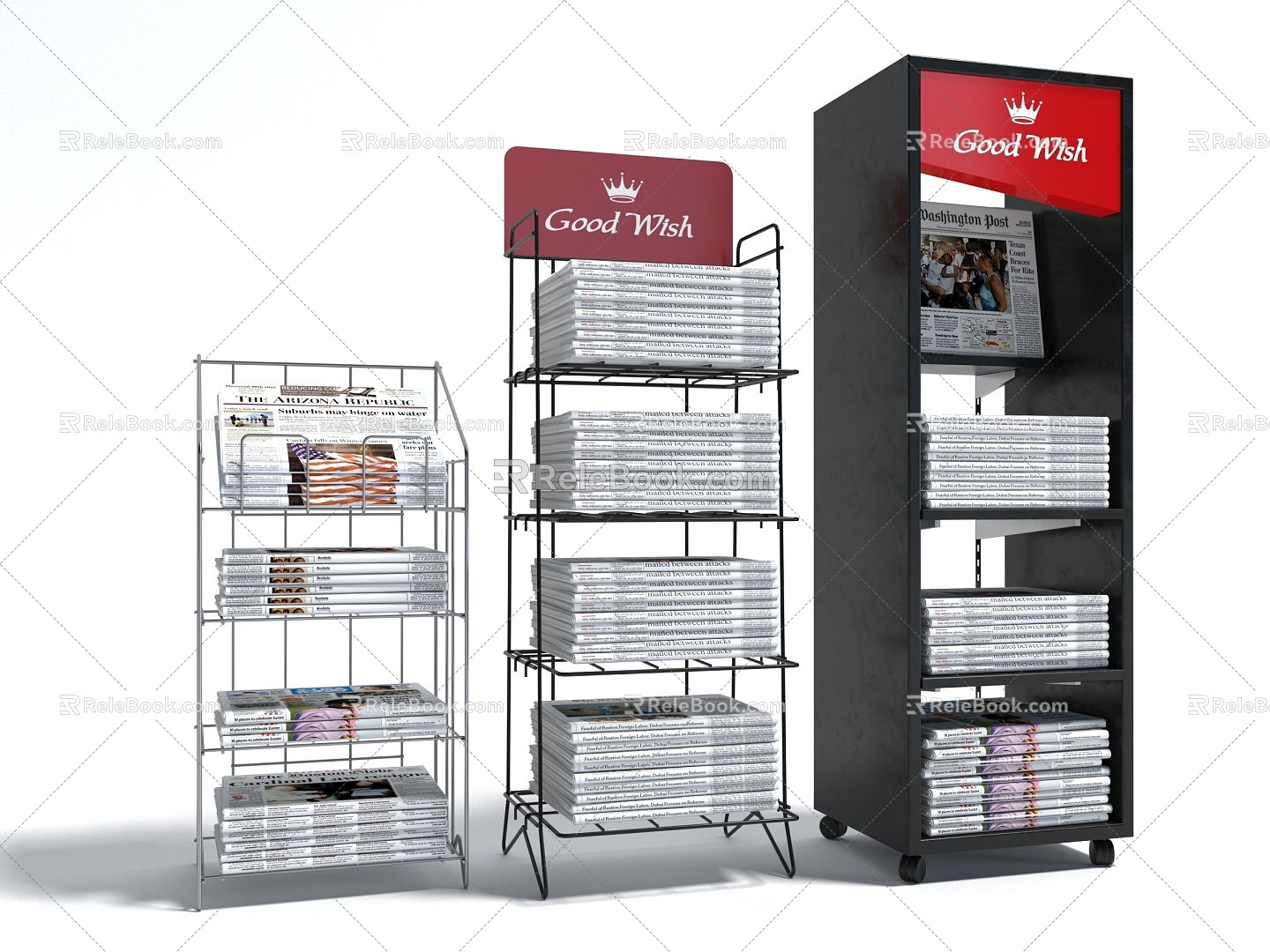 Style Newspaper Rack Bookshelf Display Rack Display Rack Display Cabinet 3d model