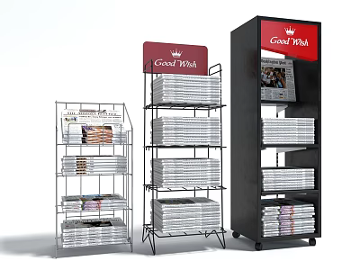 Great Mall Branded Retail Display Shelves with Silver and Black Frames for Magazine Storage 3d model