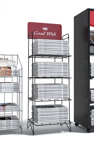 Style Newspaper Rack Bookshelf Display Rack Display Rack Display Cabinet 3d model