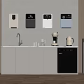 Modern Break Room With Water Dispenser Wall Mounted Appliances Cabinets Sink Coffee Machine And Dishwasher