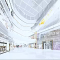 Spacious Bright Modern Shopping Mall Lobby With Geometric Glass Skylight And Luxury Fashion Stores