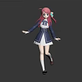 Pink Haired Anime Character in Blue White School Uniform with Running Pose 3D Render