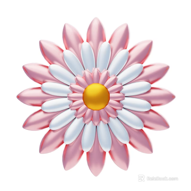 Flower Shaped Decorative Ornament Set With Pink White Petals And Yellow Center 3d model 