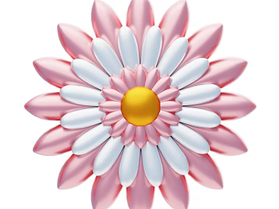 Flower Shaped Decorative Ornament Set With Pink White Petals And Yellow Center 3d model